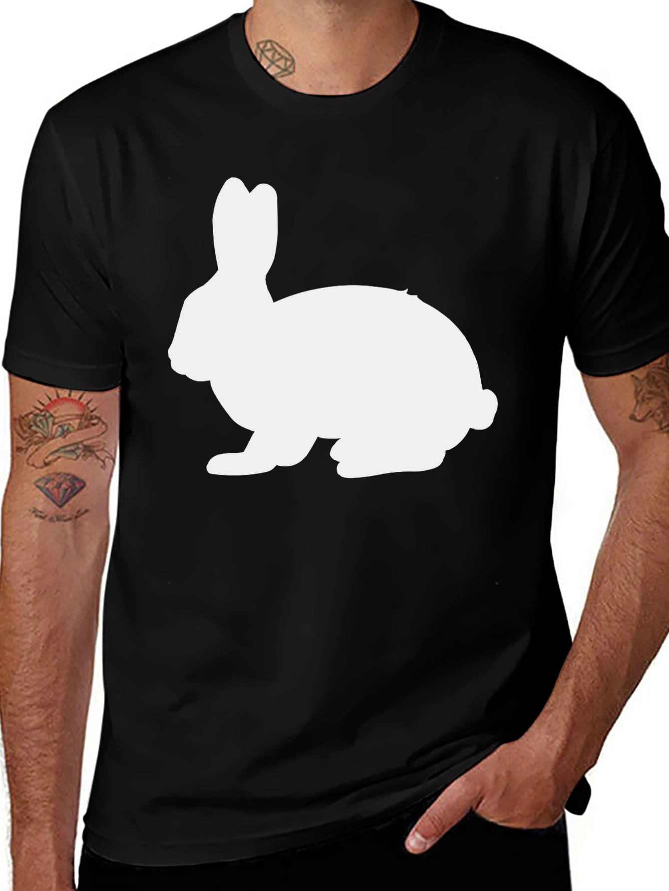 Black T-Shirt with White Rabbit Graphic