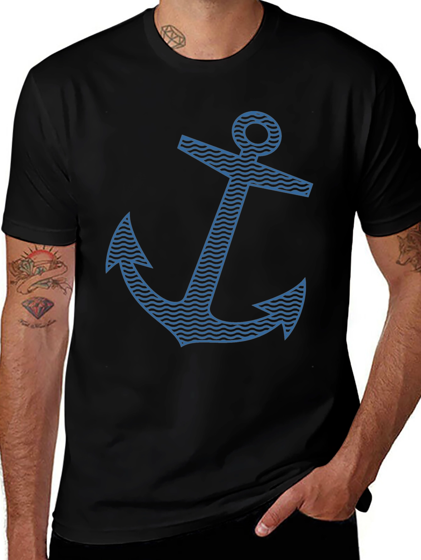 Nautical Anchor Graphic Tee - Stylish Black T-Shirt