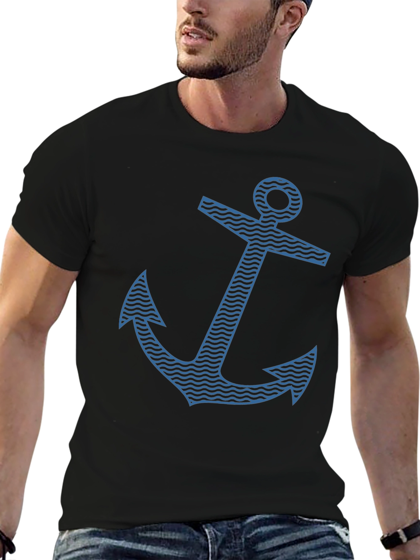 Nautical Anchor Graphic Tee - Stylish Black T-Shirt