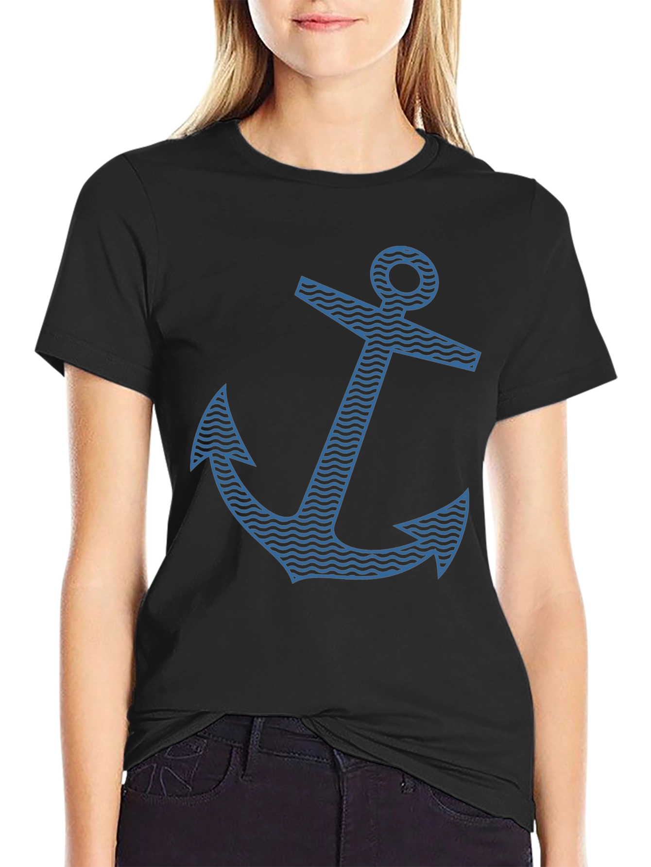 Nautical Anchor Graphic Tee - Stylish Black T-Shirt