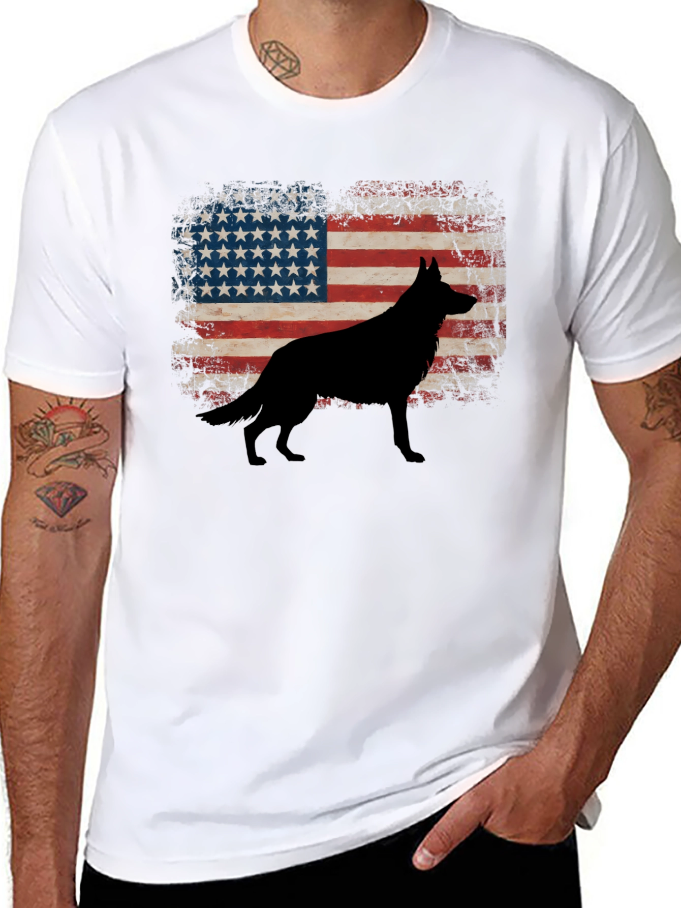 American Flag Dog Silhouette Graphic Tee