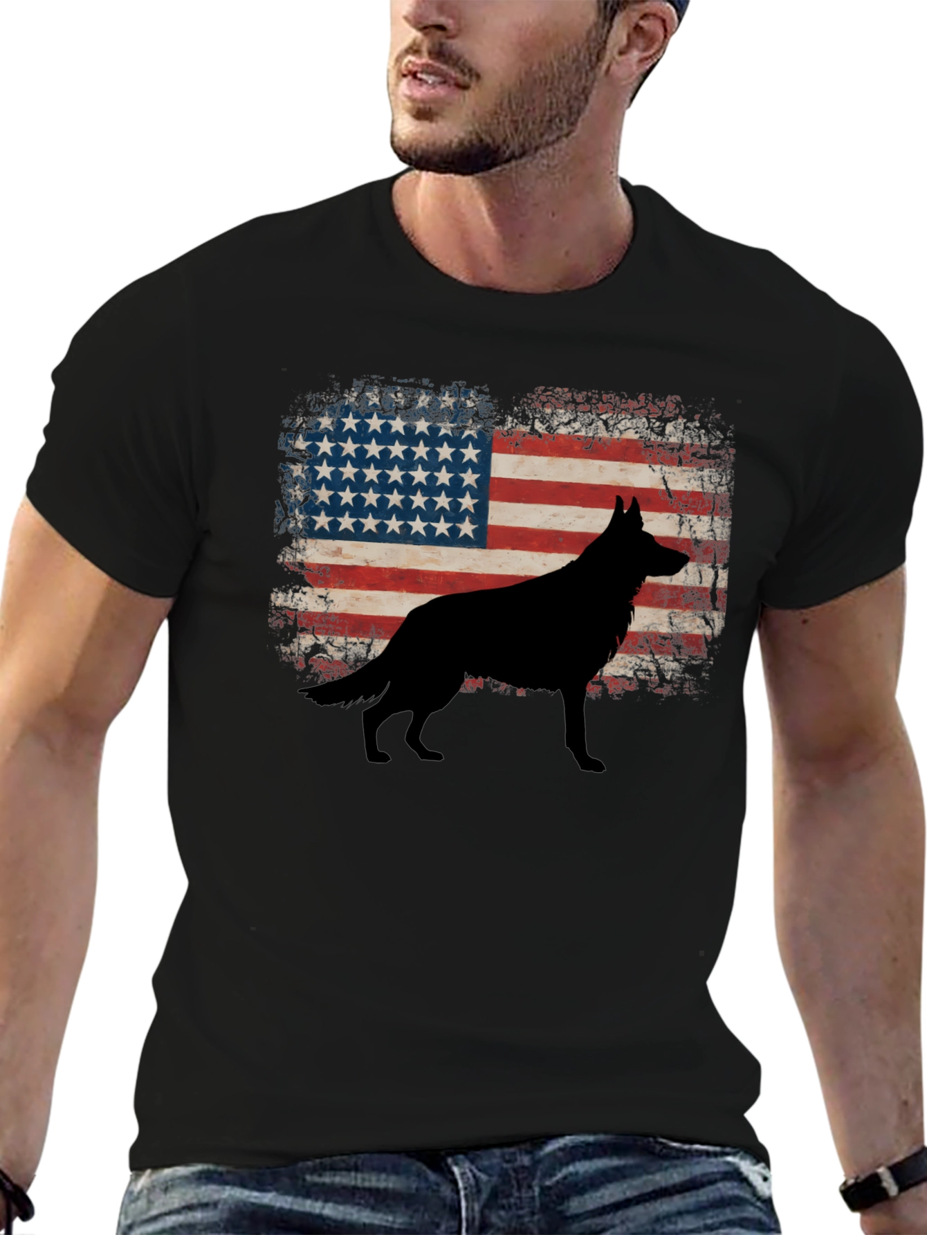 American Flag Dog Silhouette Graphic Tee