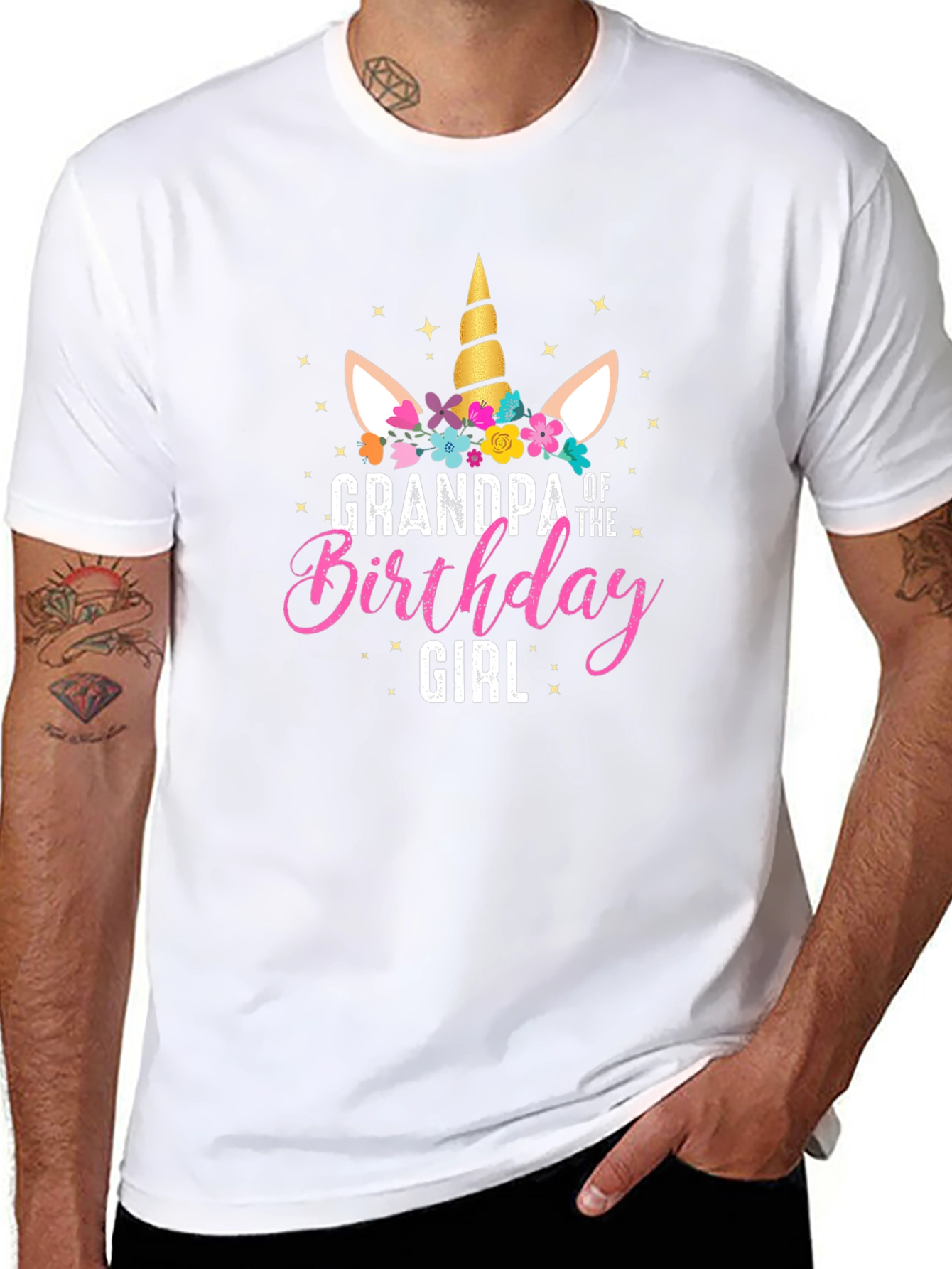 Grandpa Birthday Girl Unicorn Graphic T-Shirt