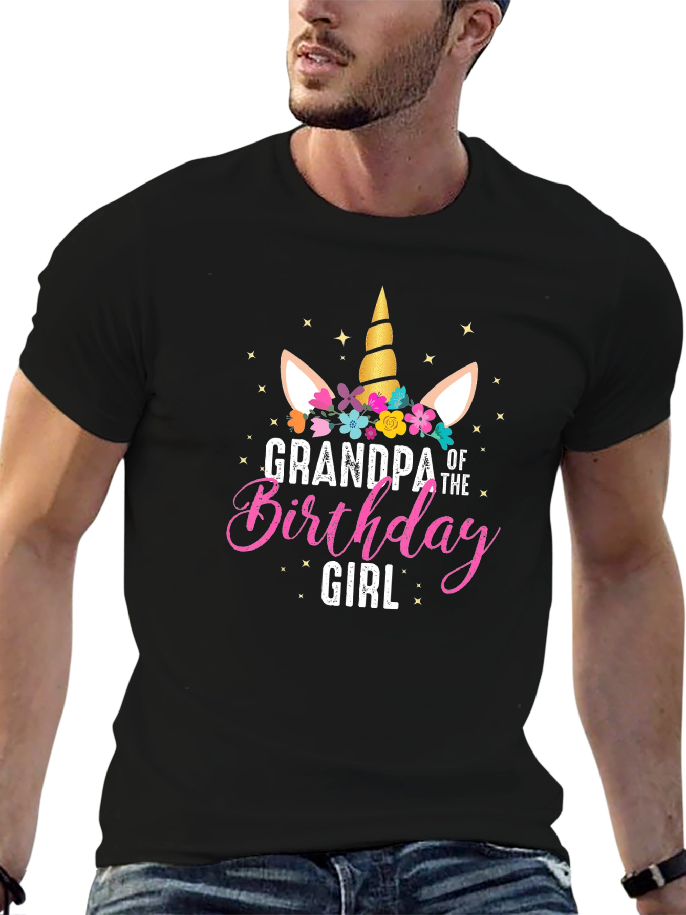 Grandpa Birthday Girl Unicorn Graphic T-Shirt