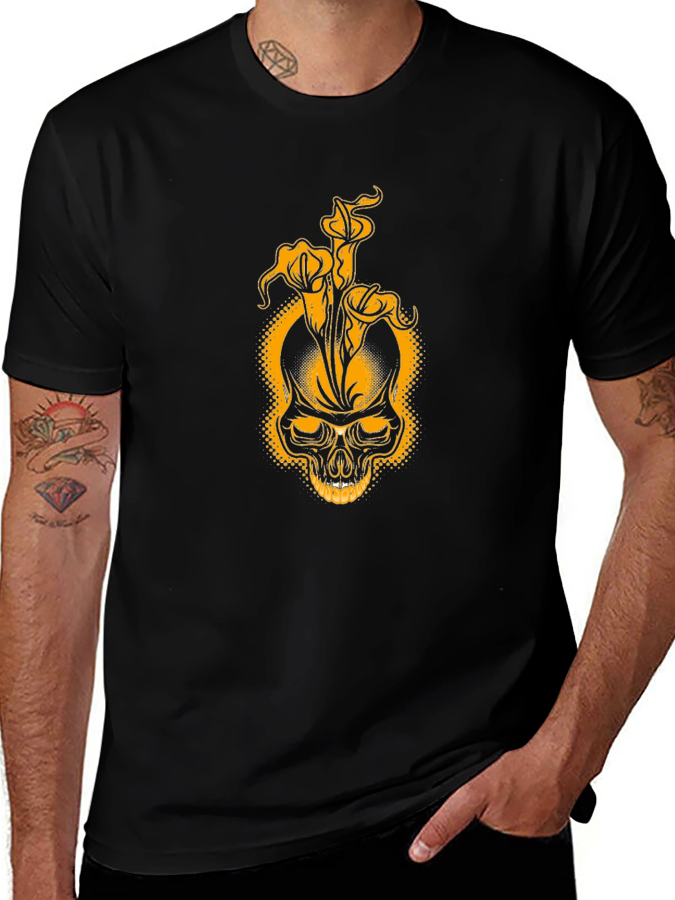 Skull & Lily Black T-Shirt - Unique Graphic Tee