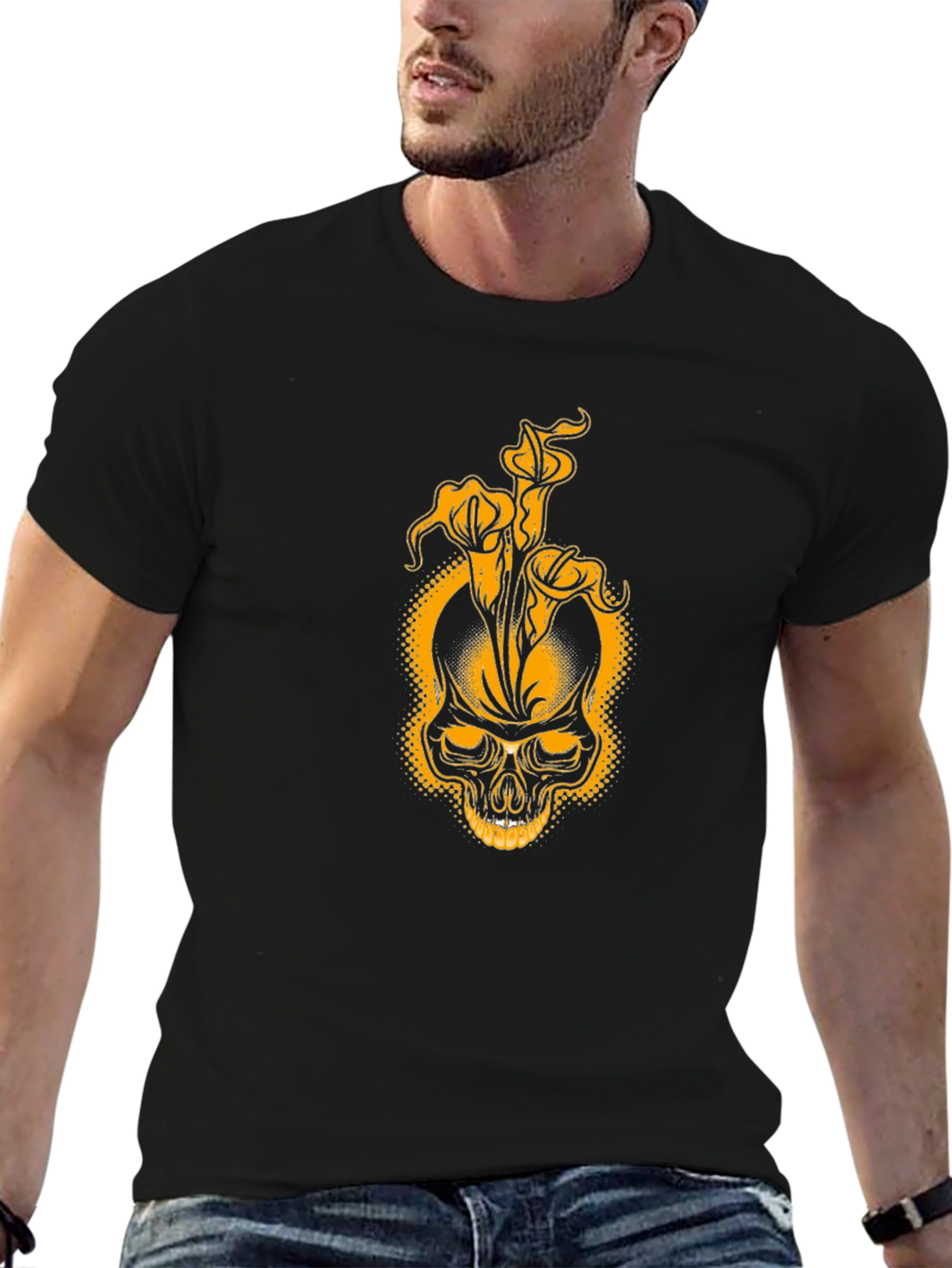 Skull & Lily Black T-Shirt - Unique Graphic Tee