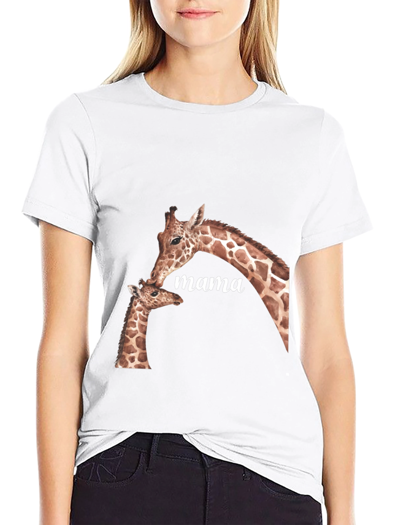 Mama Giraffe Graphic Tee - Soft Black T-Shirt