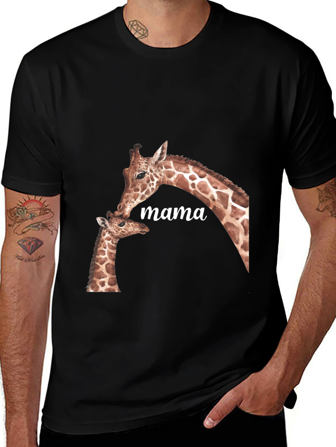 Mama Giraffe Graphic Tee - Soft Black T-Shirt