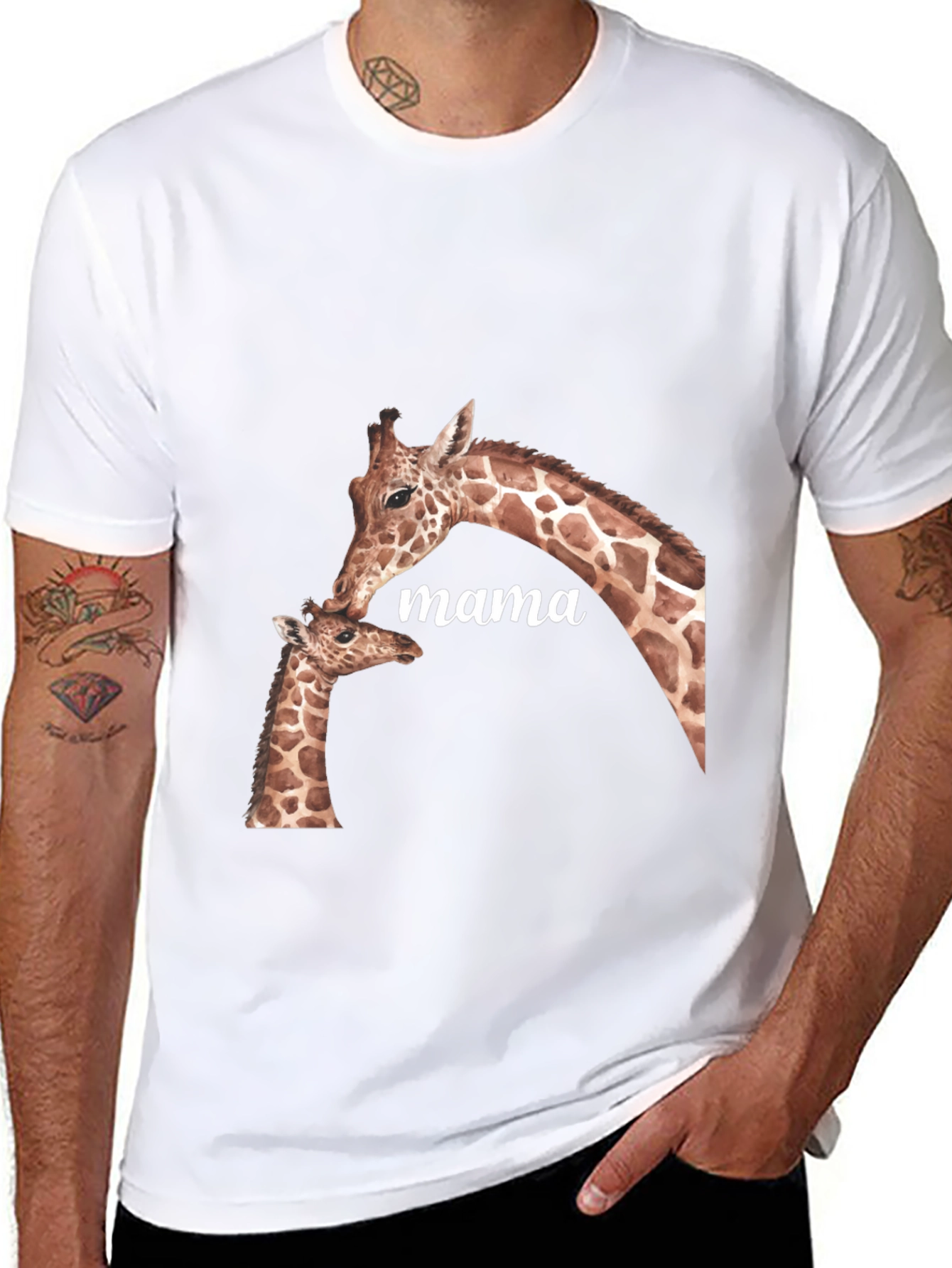 Mama Giraffe Graphic Tee - Soft Black T-Shirt