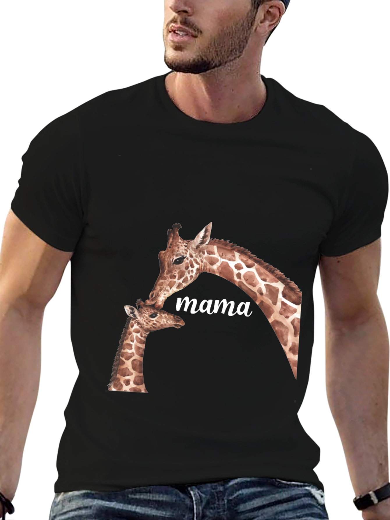 Mama Giraffe Graphic Tee - Soft Black T-Shirt