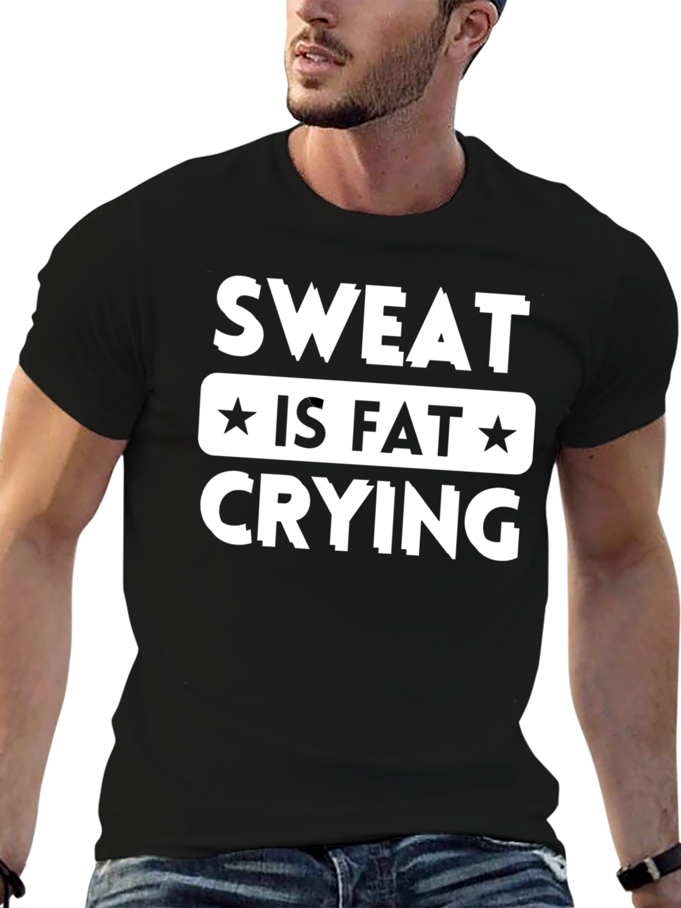 Sweat is Fat Crying Graphic Tee - Black