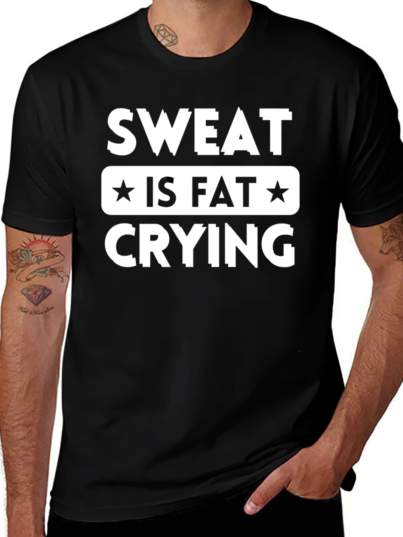 Sweat is Fat Crying Graphic Tee - Black