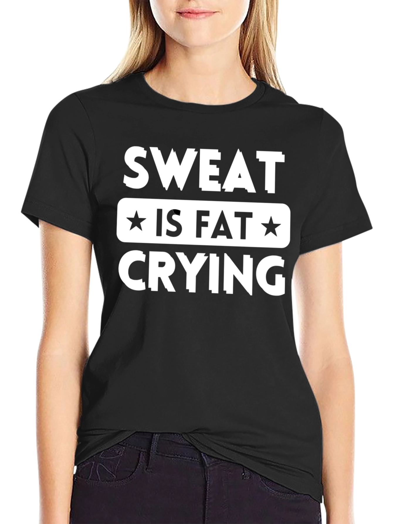 Sweat is Fat Crying Graphic Tee - Black