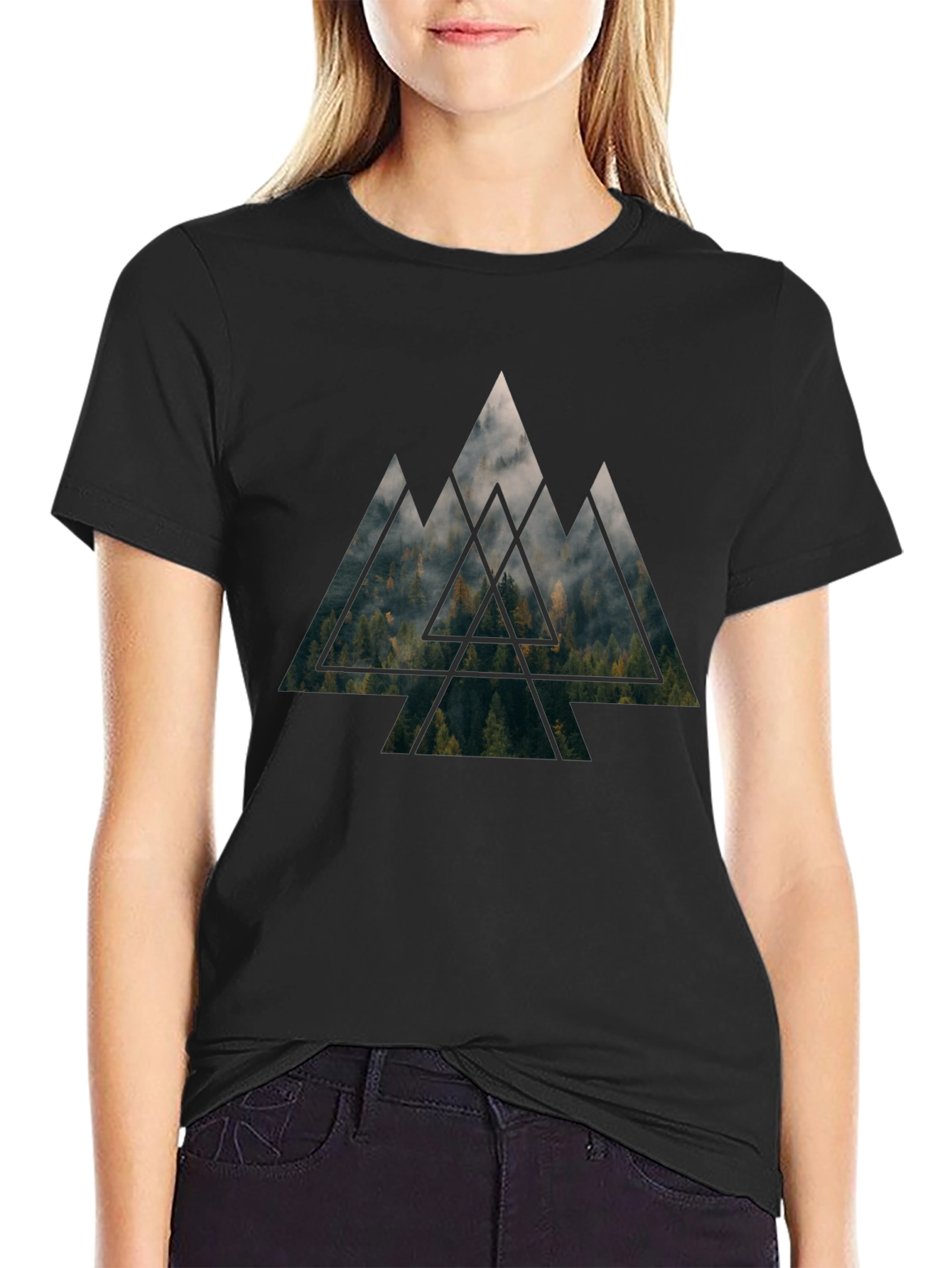 Mountain Forest Triangle Graphic Tee - Black