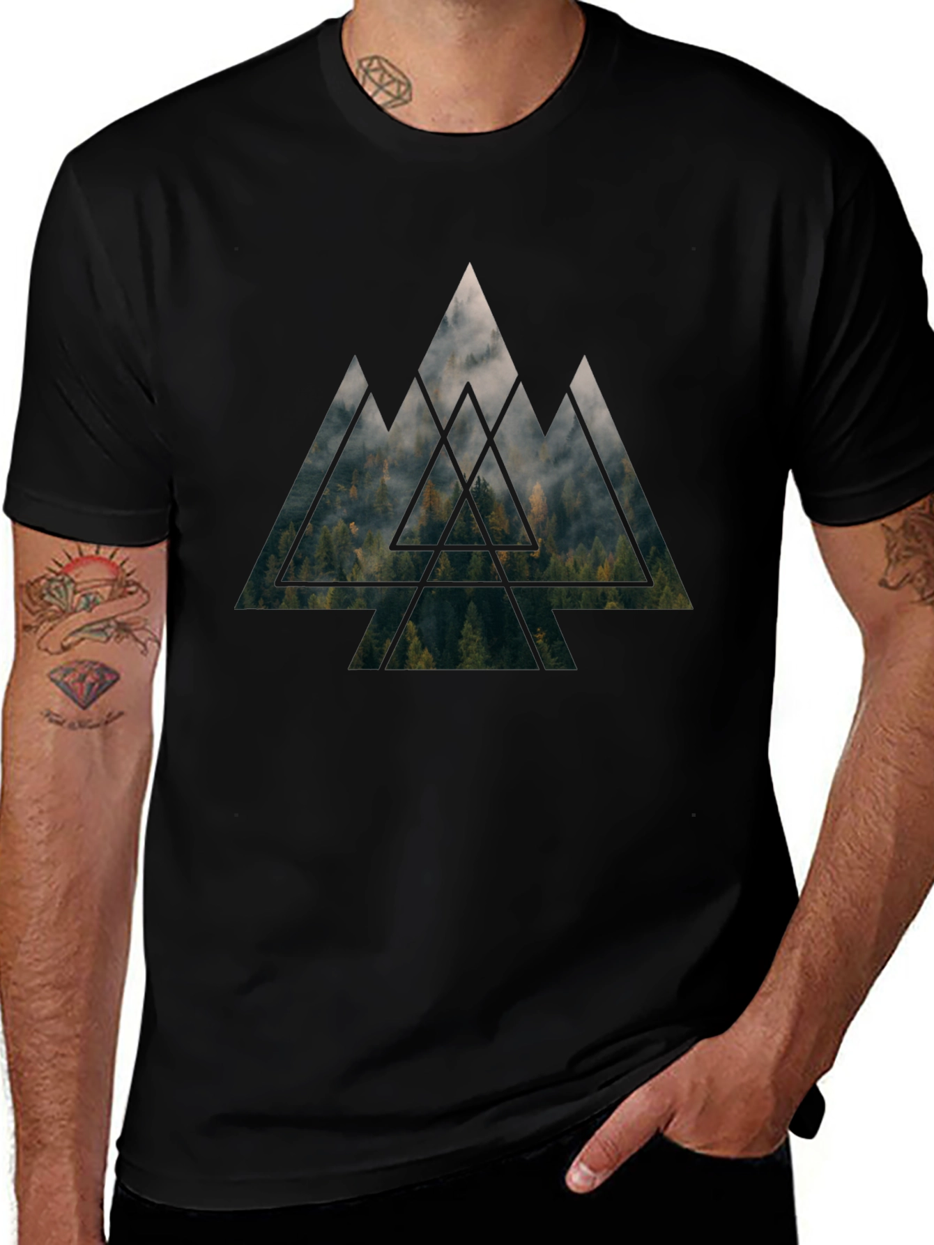 Mountain Forest Triangle Graphic Tee - Black