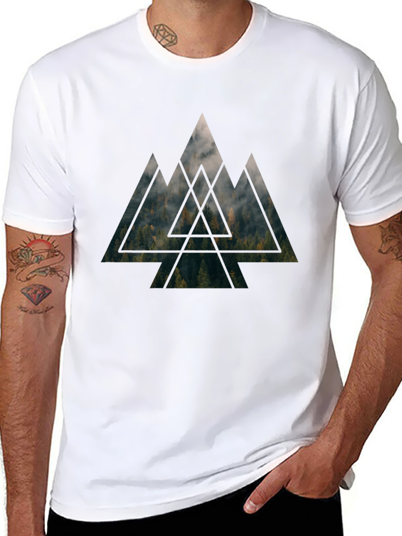 Mountain Forest Triangle Graphic Tee - Black