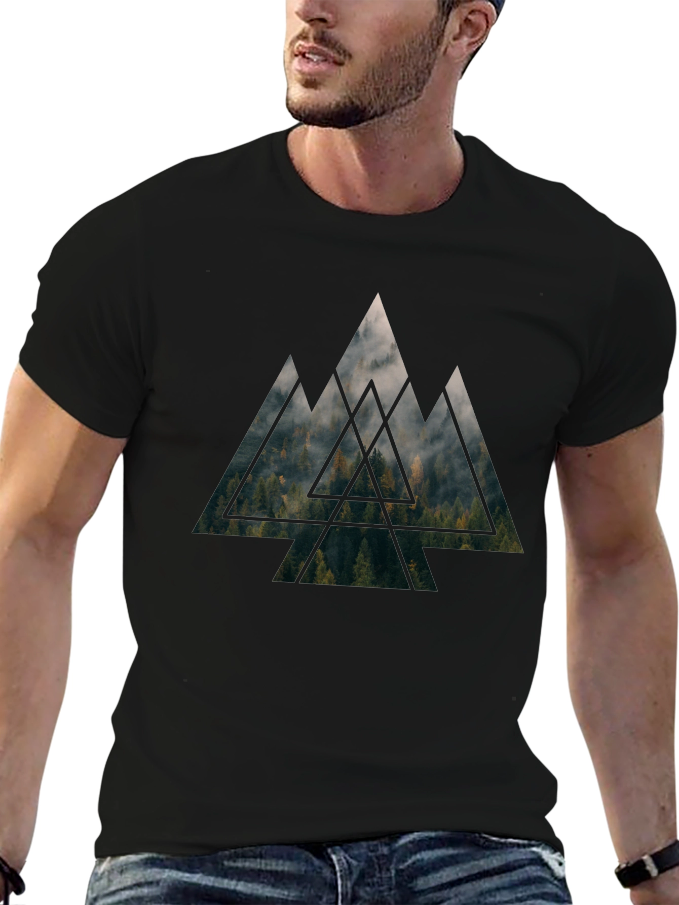 Mountain Forest Triangle Graphic Tee - Black