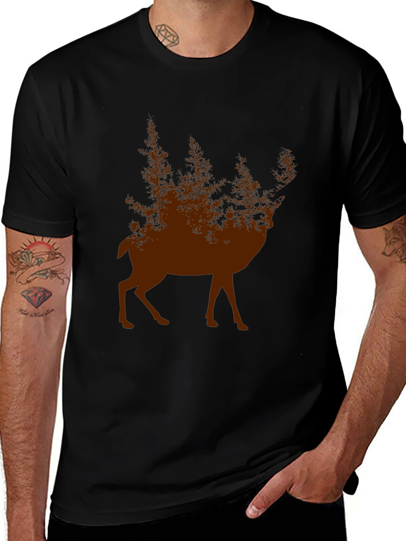 Nature Deer Graphic Tee - Forest Silhouette