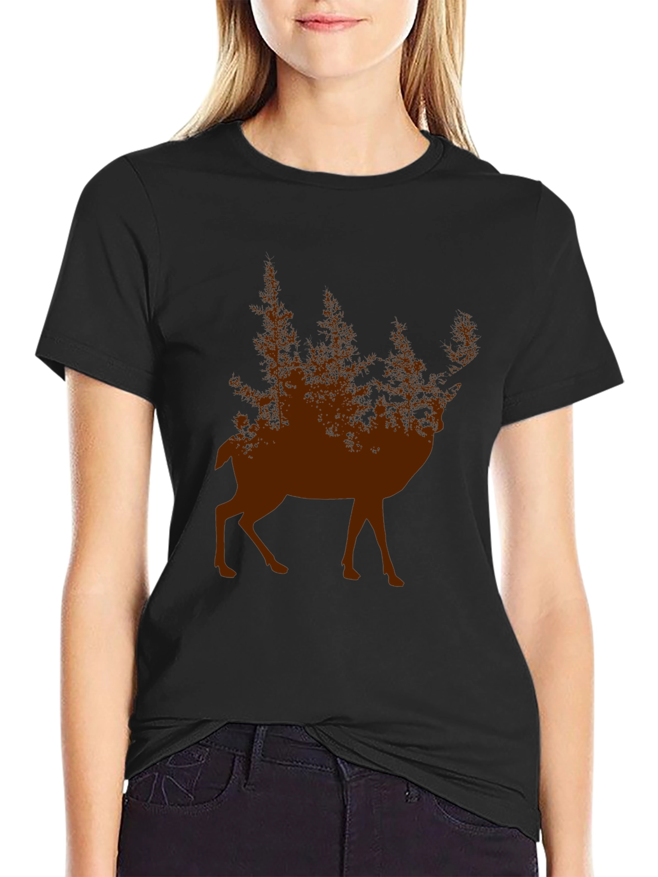 Nature Deer Graphic Tee - Forest Silhouette