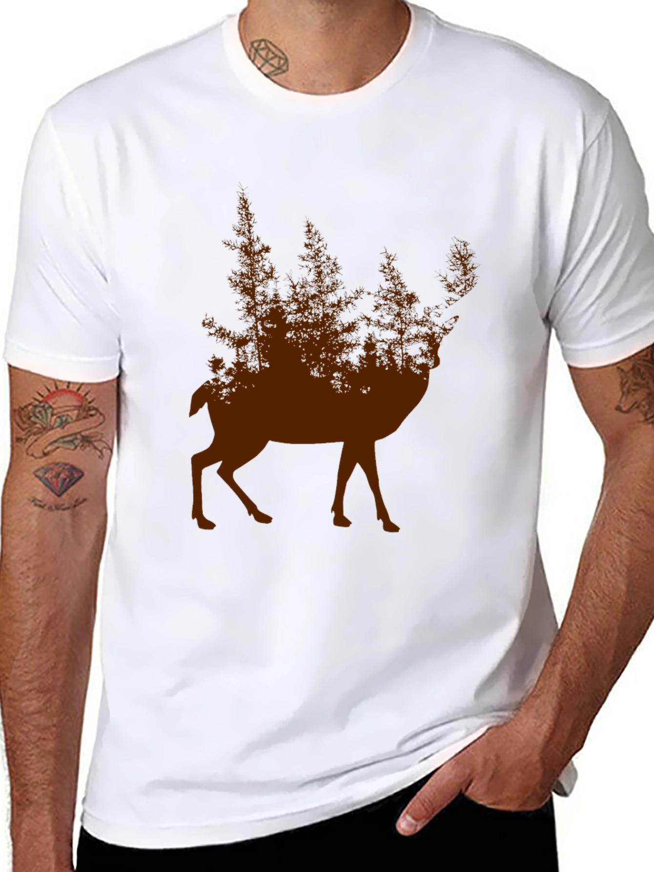 Nature Deer Graphic Tee - Forest Silhouette