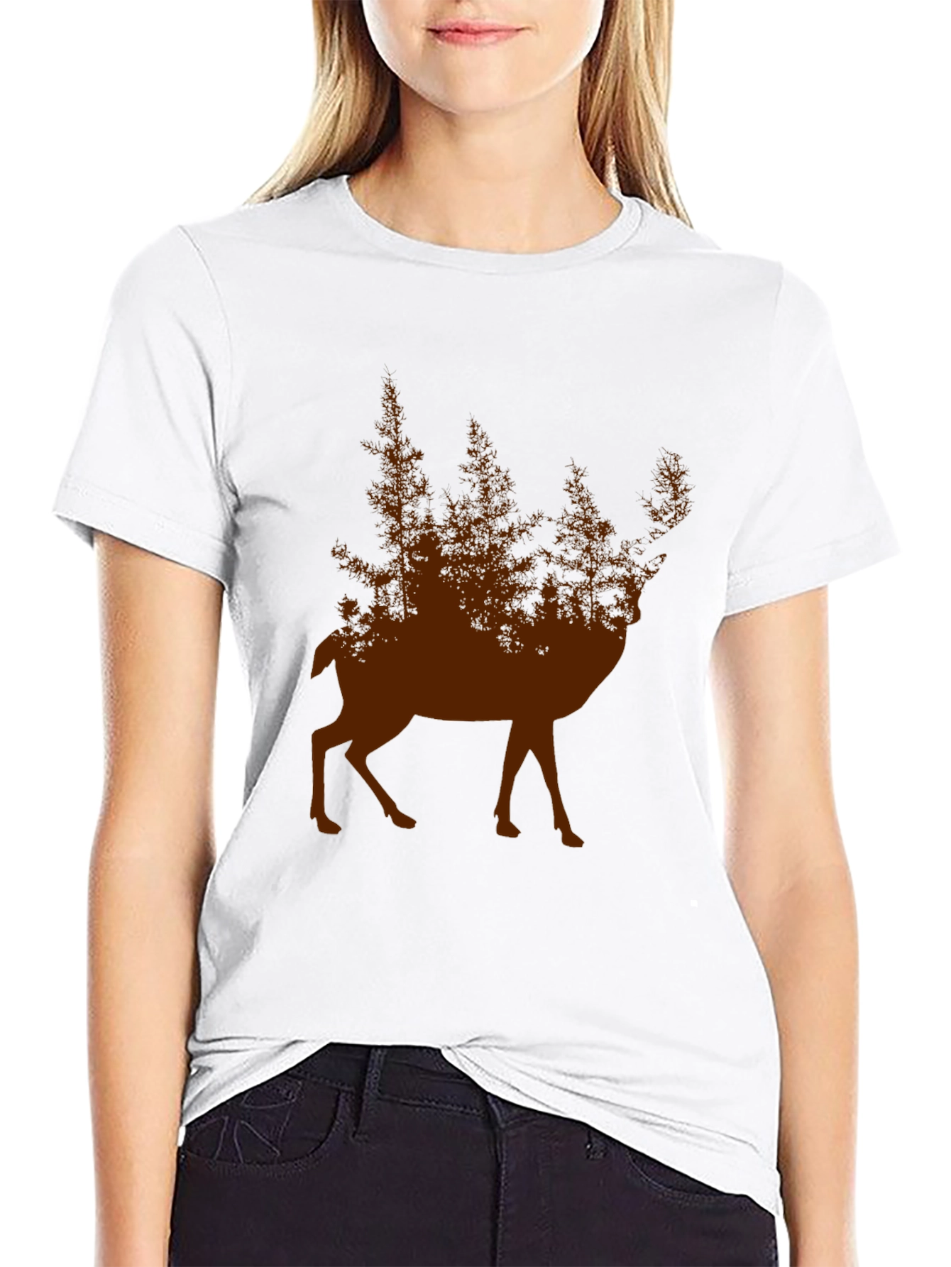 Nature Deer Graphic Tee - Forest Silhouette