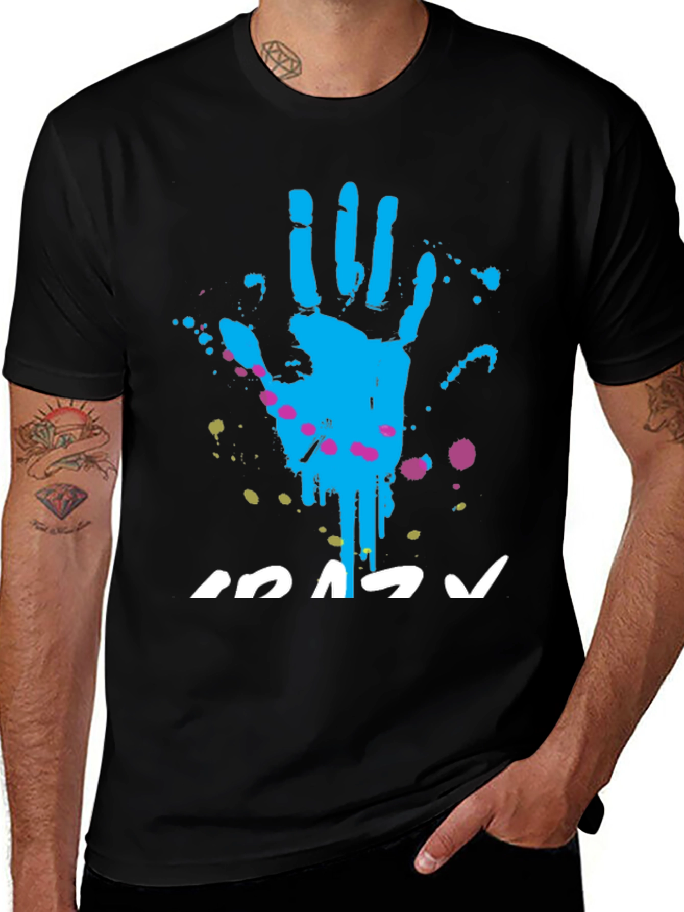 Crazy Handprint Graphic Tee - Funky Crew Neck
