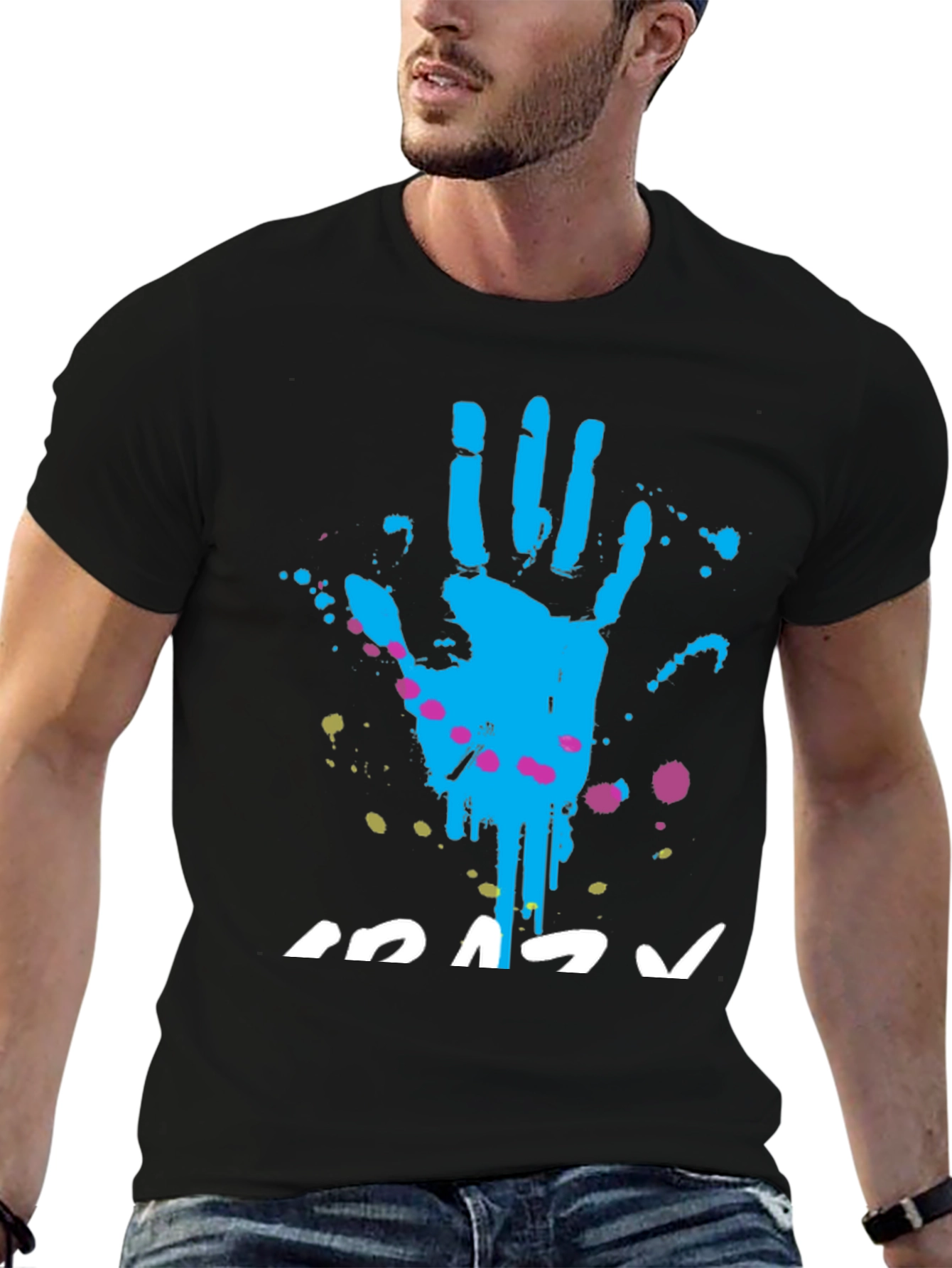 Crazy Handprint Graphic Tee - Funky Crew Neck
