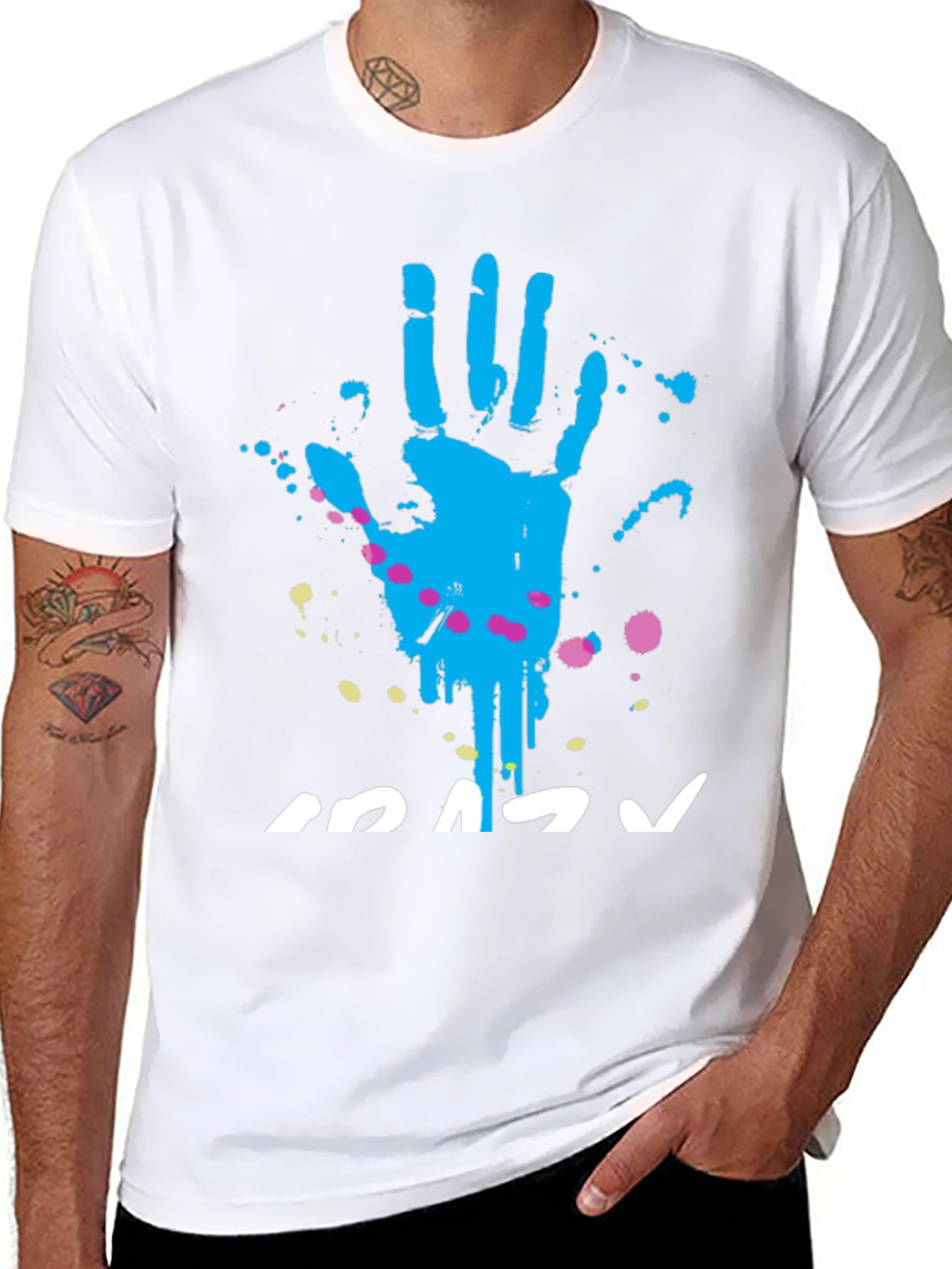 Crazy Handprint Graphic Tee - Funky Crew Neck