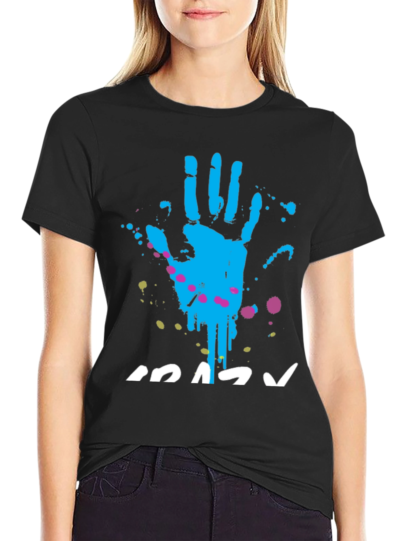 Crazy Handprint Graphic Tee - Funky Crew Neck