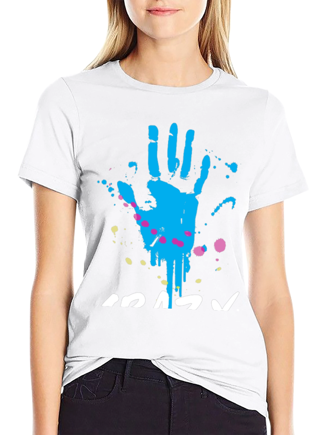Crazy Handprint Graphic Tee - Funky Crew Neck