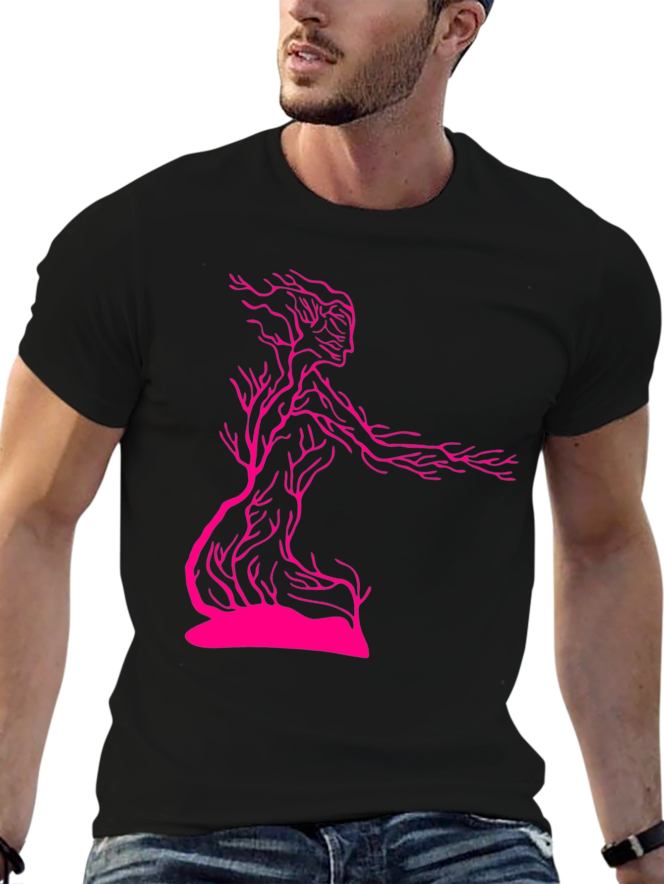Unique Tree-Woman Graphic Tee - Black Cotton Blend
