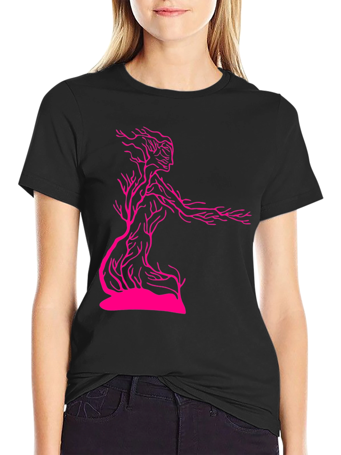 Unique Tree-Woman Graphic Tee - Black Cotton Blend