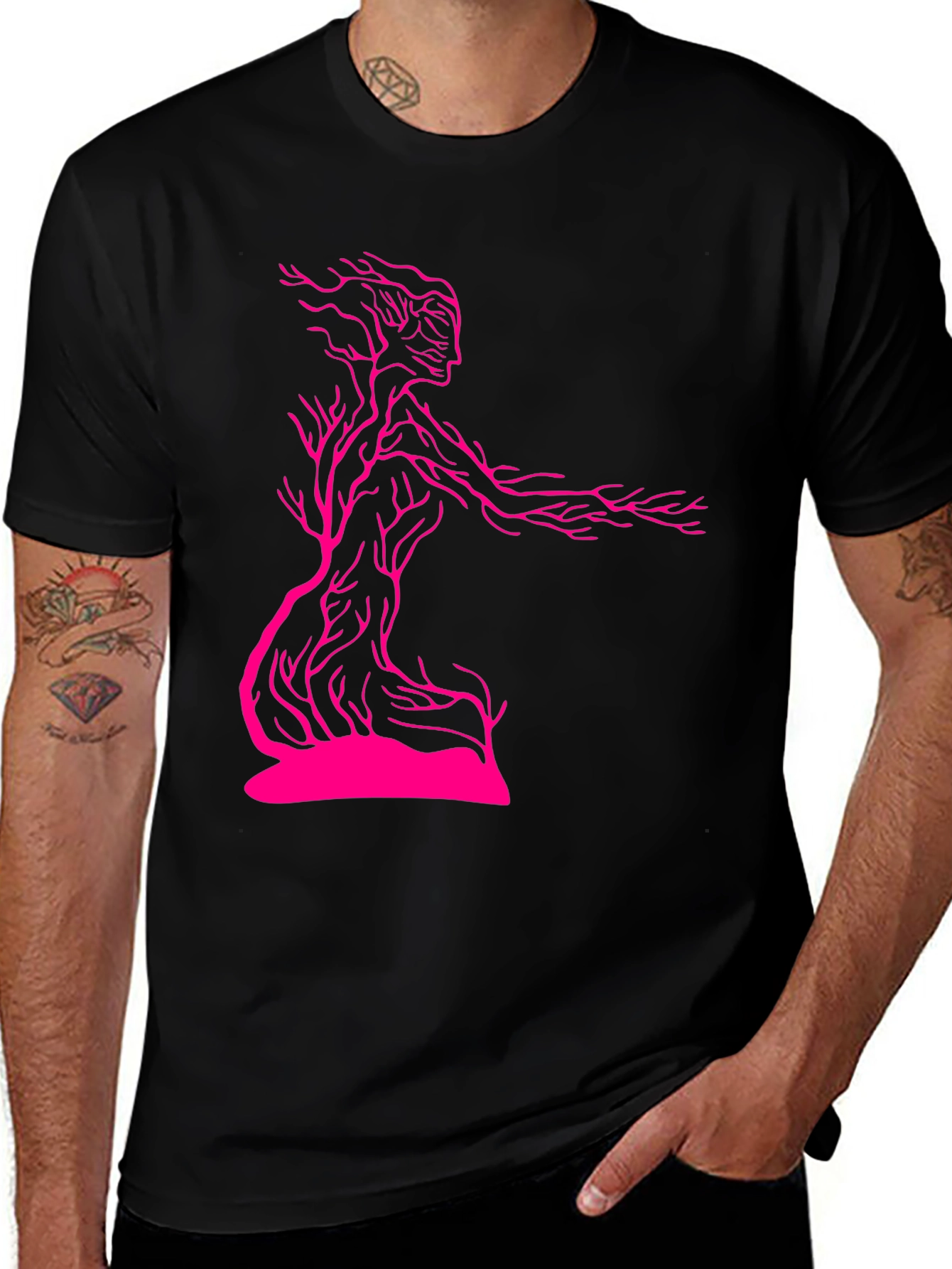 Unique Tree-Woman Graphic Tee - Black Cotton Blend