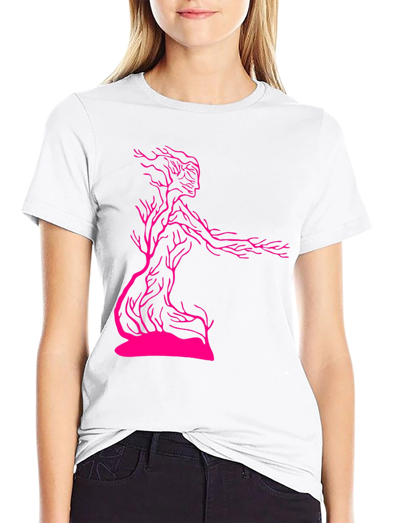 Unique Tree-Woman Graphic Tee - Black Cotton Blend