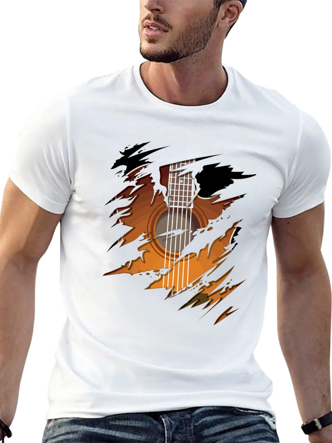 Guitar Ripped Graphic Tee - Cool Musician Shirt