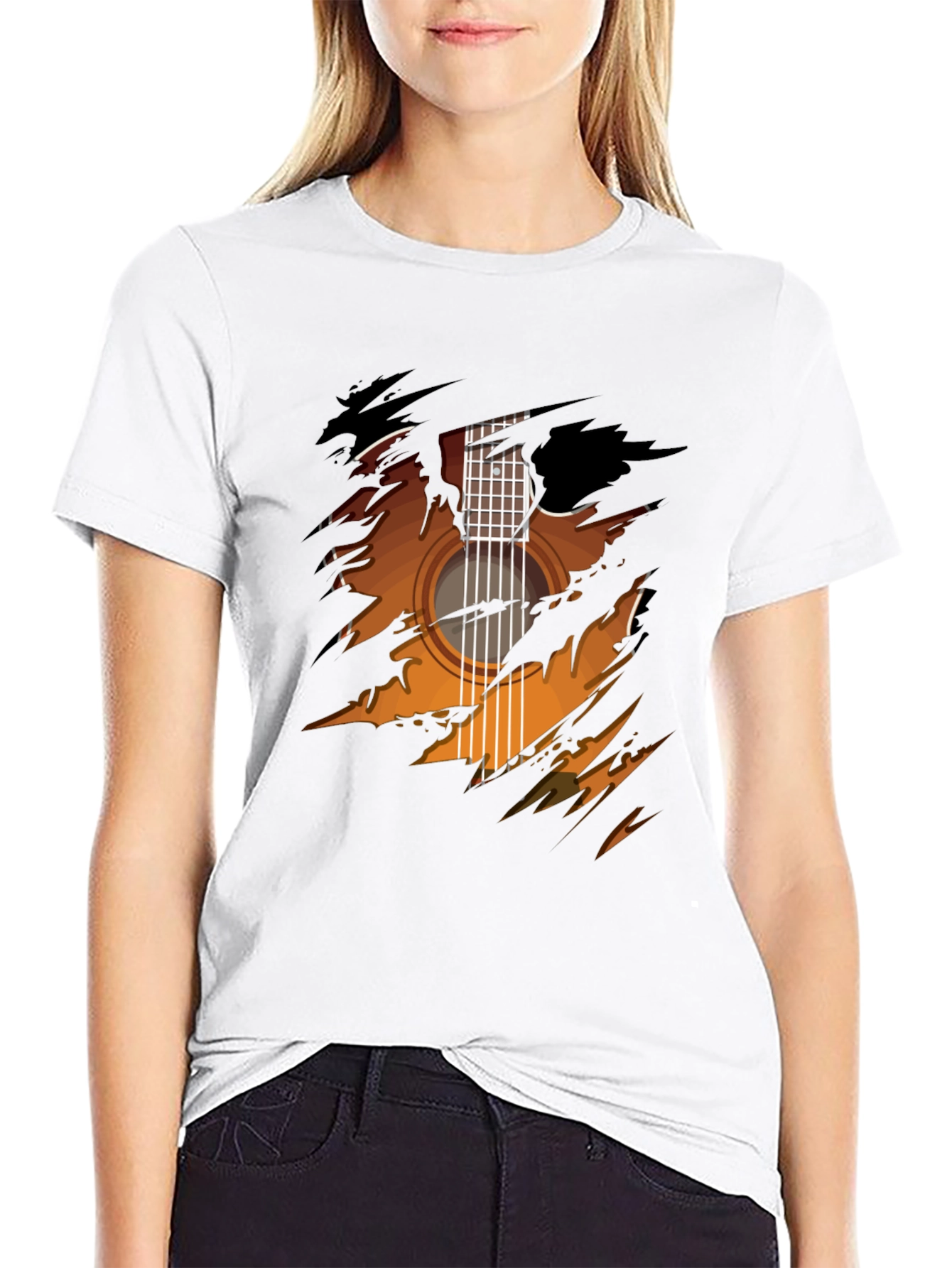 Guitar Ripped Graphic Tee - Cool Musician Shirt