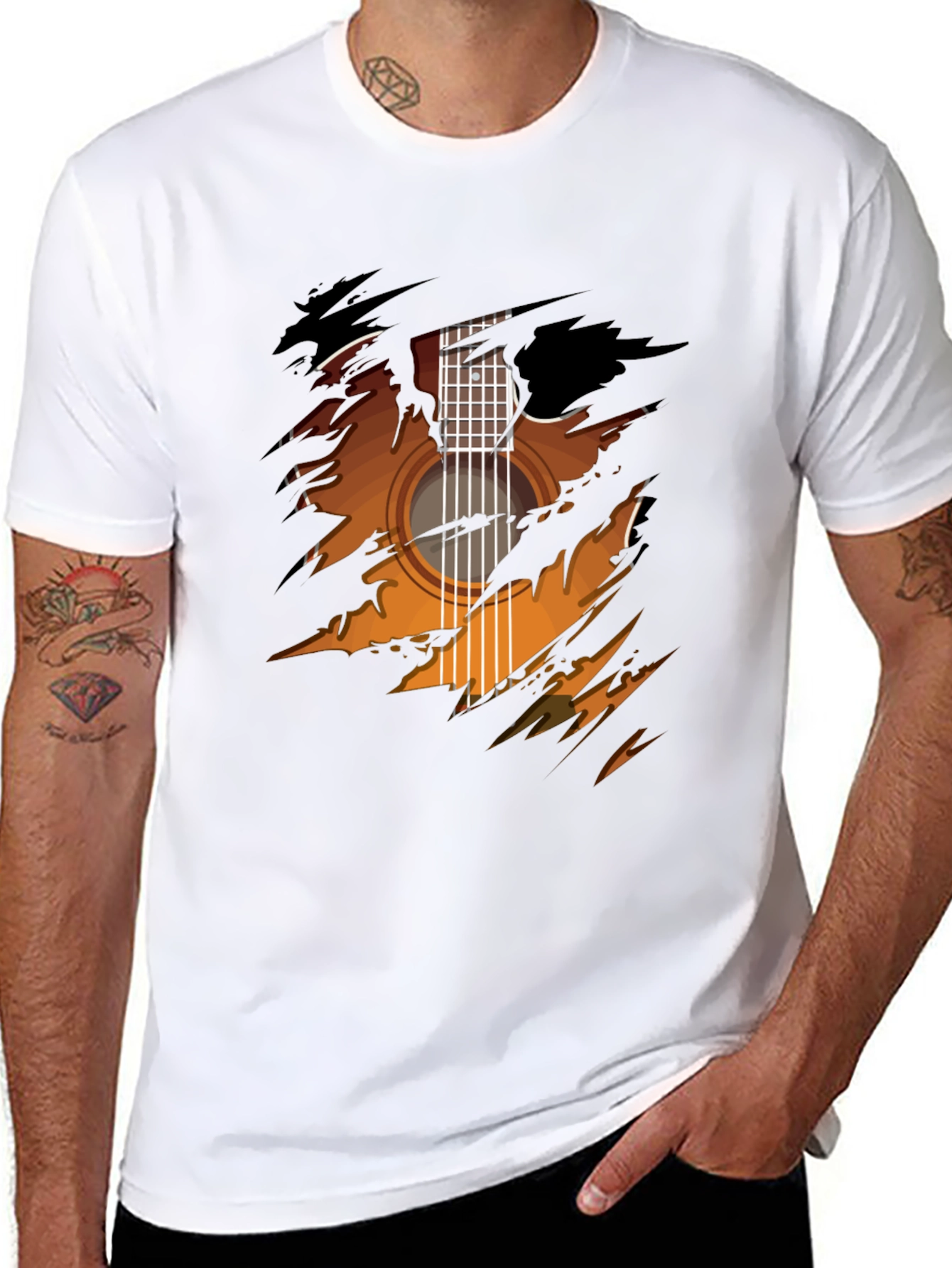 Guitar Ripped Graphic Tee - Cool Musician Shirt