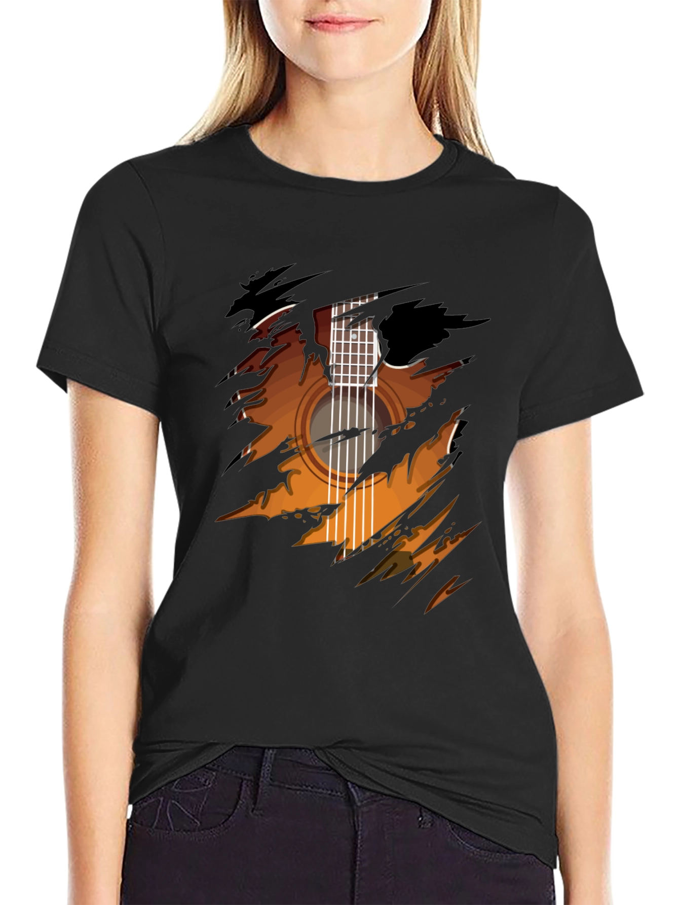 Guitar Ripped Graphic Tee - Cool Musician Shirt