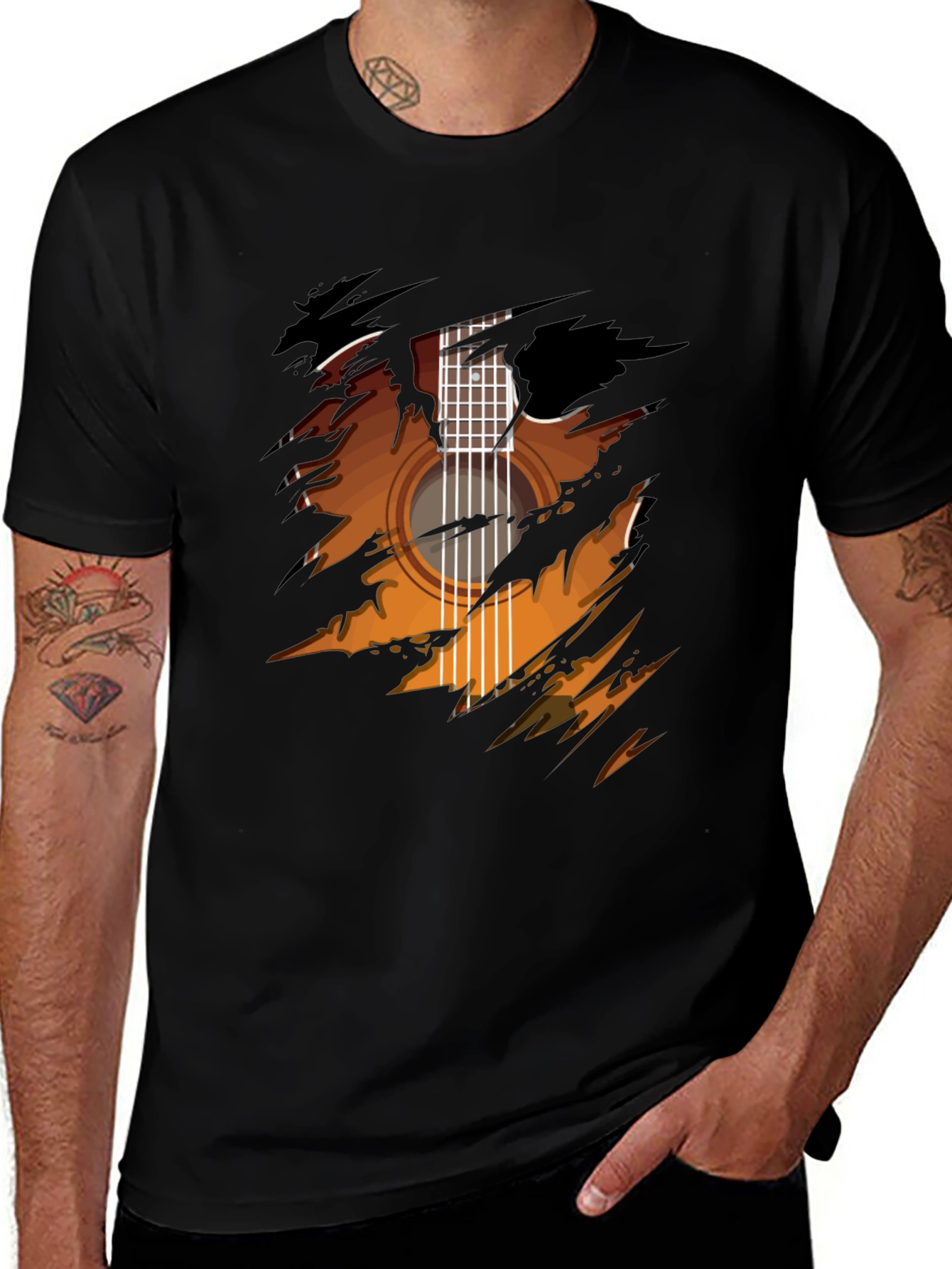 Guitar Ripped Graphic Tee - Cool Musician Shirt