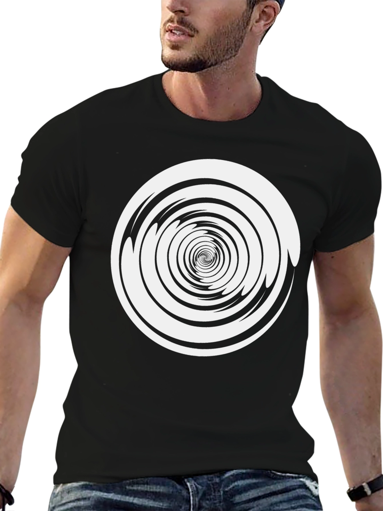 Hypnotic Spiral Tee - Black Cotton Graphic T-Shirt