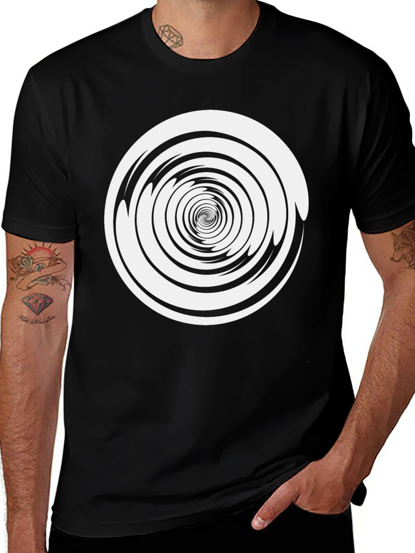 Hypnotic Spiral Tee - Black Cotton Graphic T-Shirt