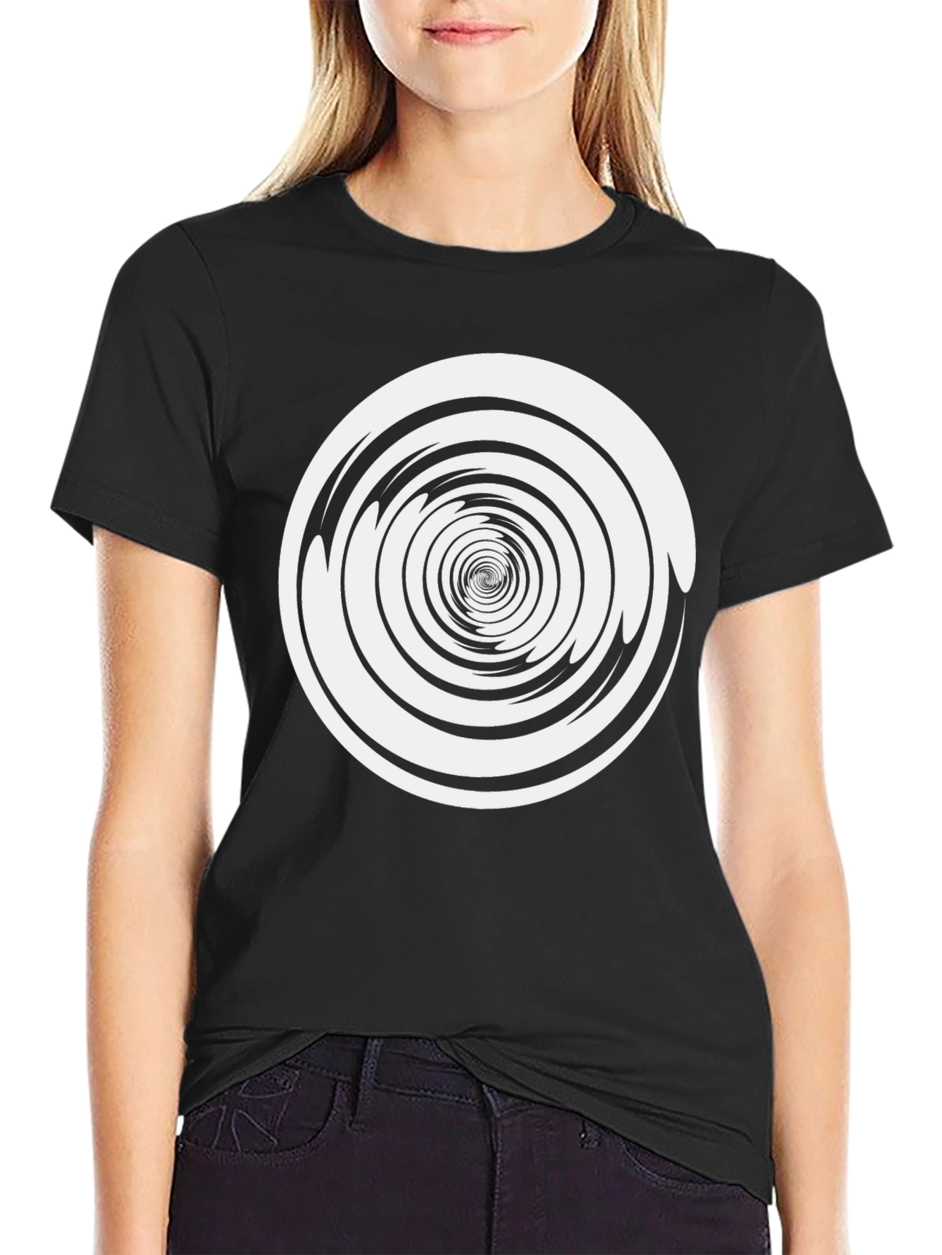 Hypnotic Spiral Tee - Black Cotton Graphic T-Shirt