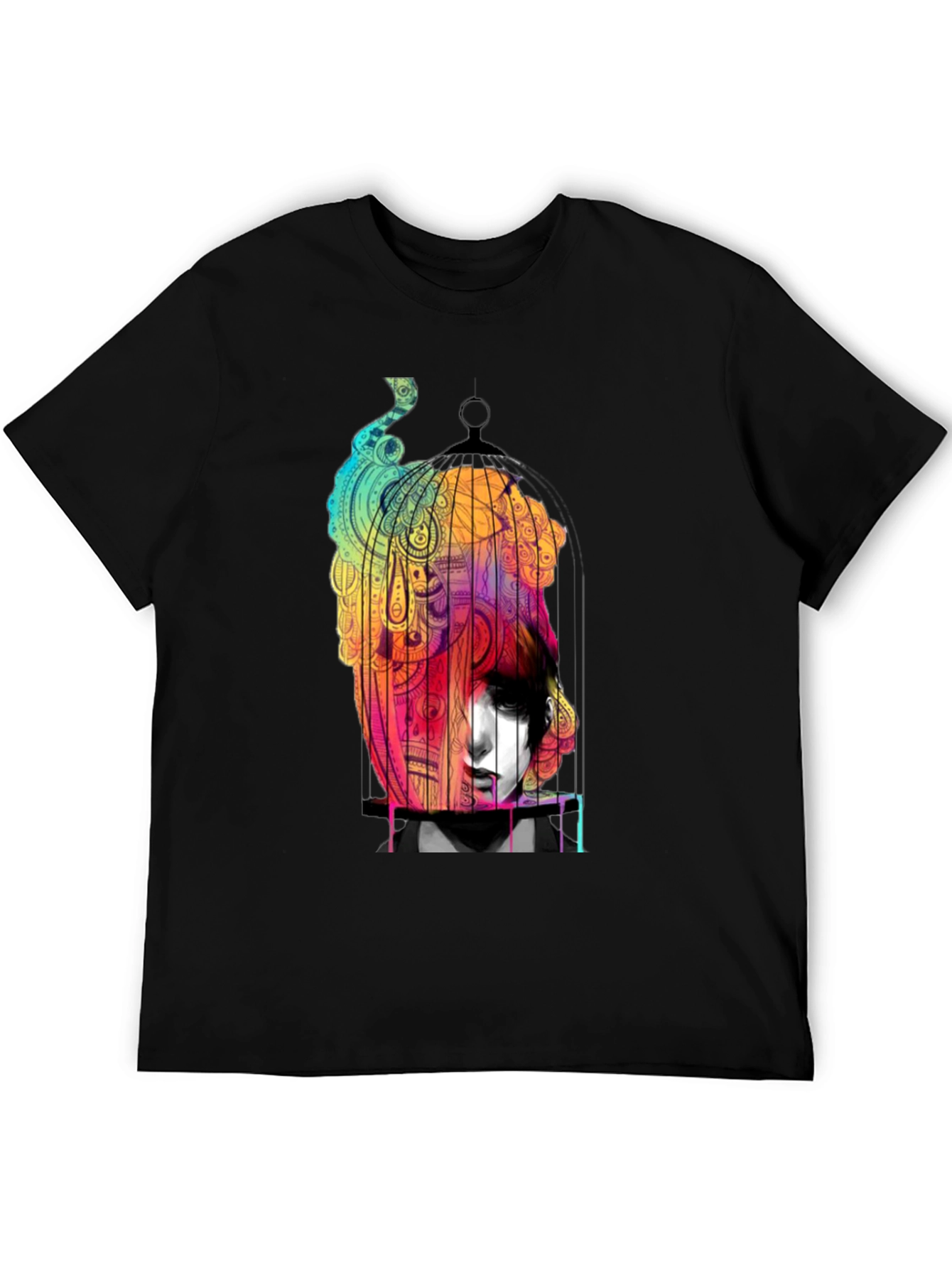 Artistic Caged Soul Black Graphic T-Shirt