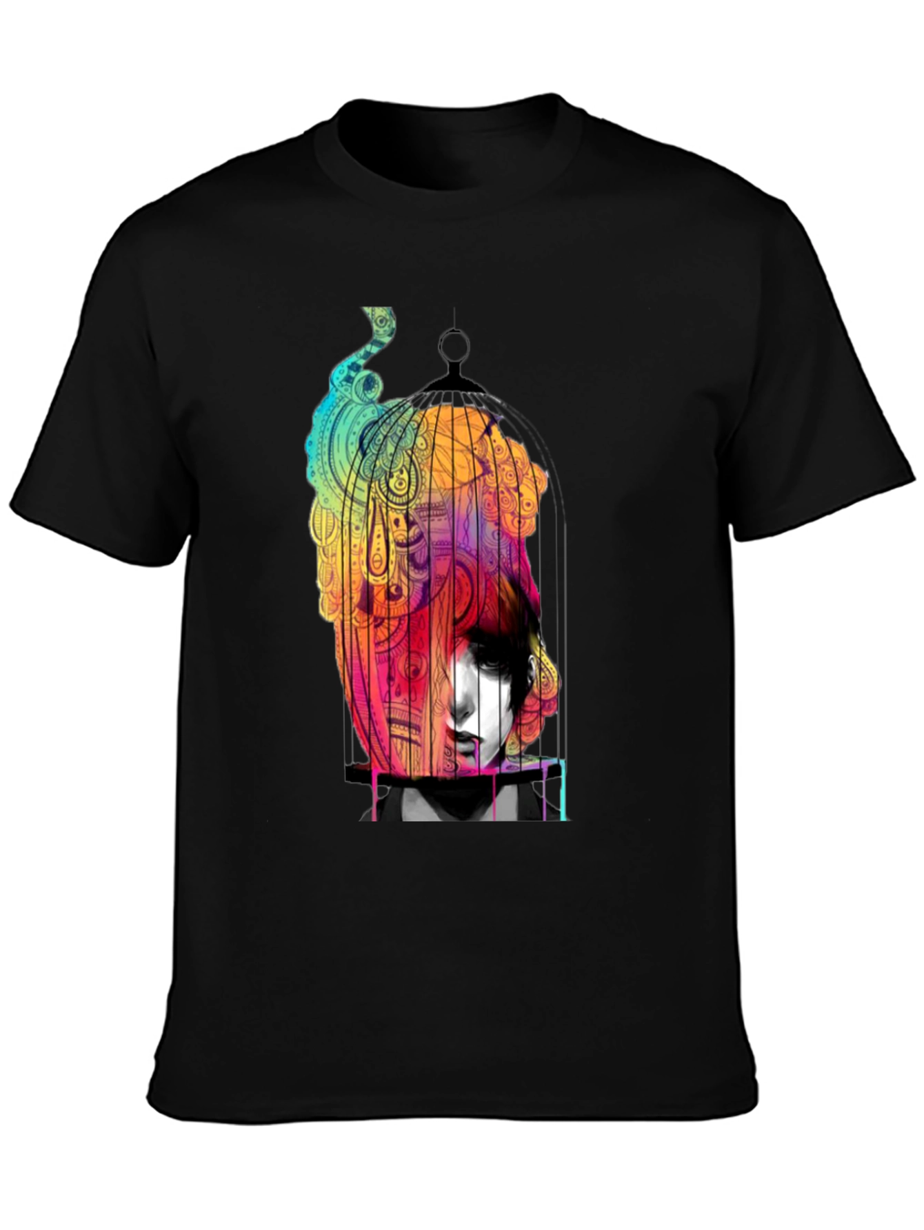 Artistic Caged Soul Black Graphic T-Shirt