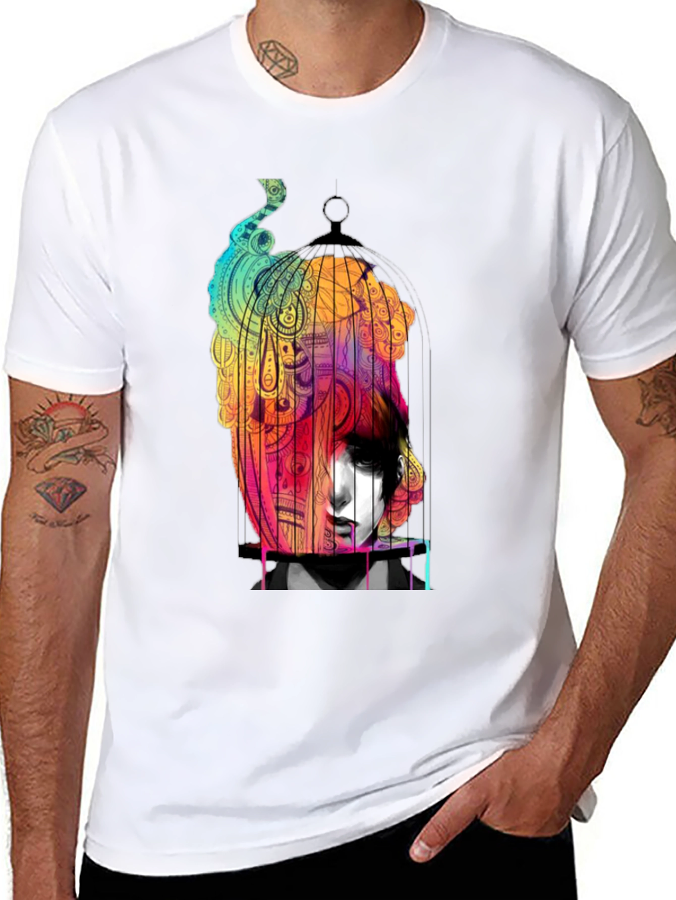 Artistic Caged Soul Black Graphic T-Shirt