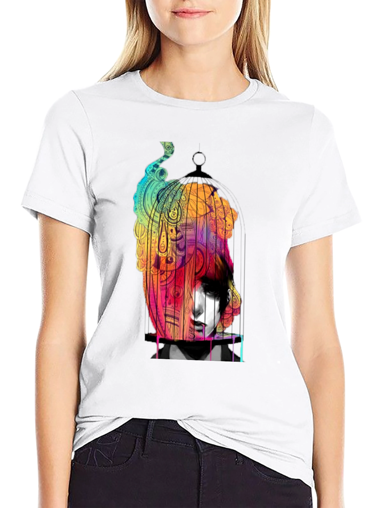 Artistic Caged Soul Black Graphic T-Shirt