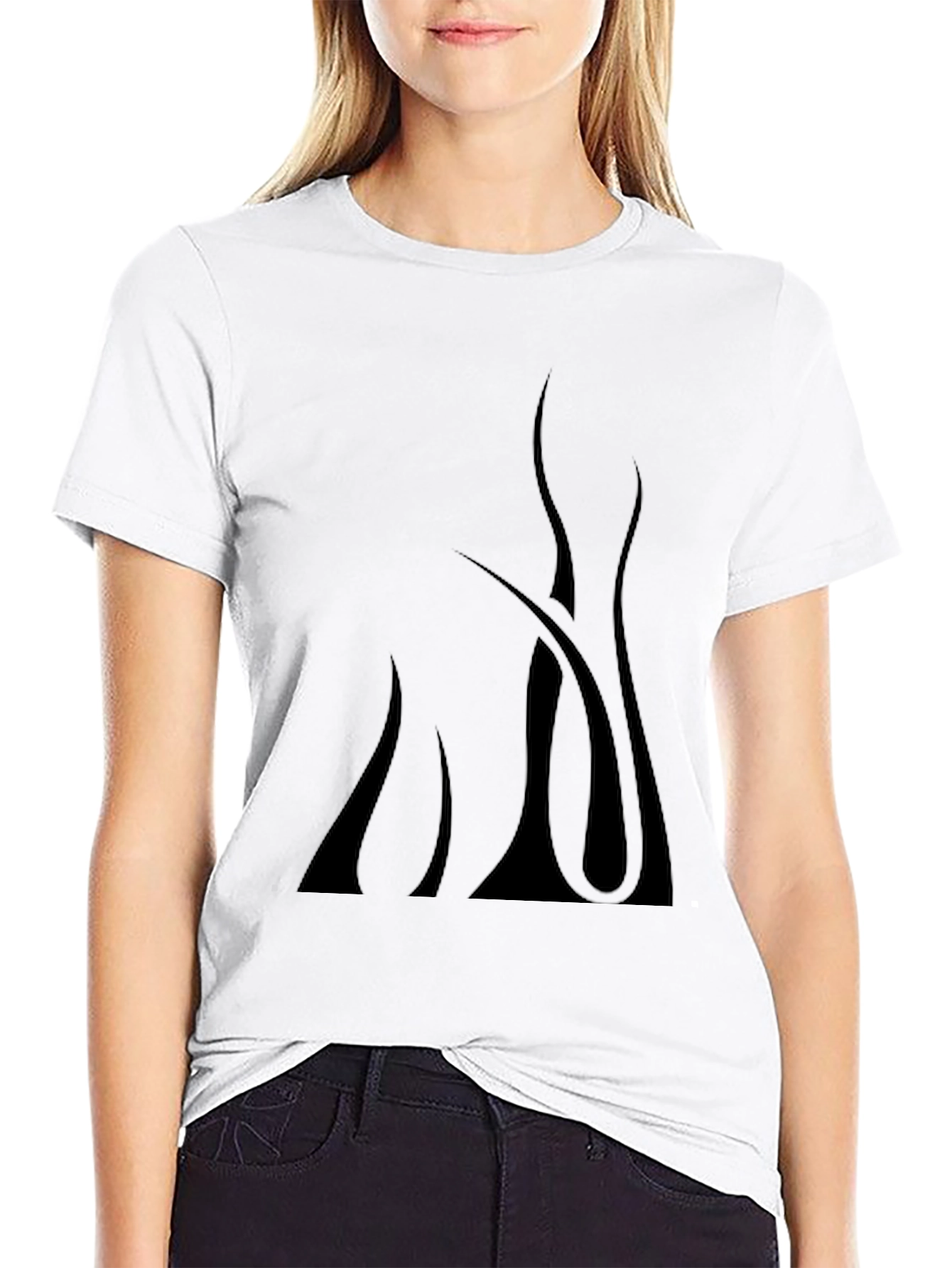 Mens Black Graphic Tee - Abstract Flame Design