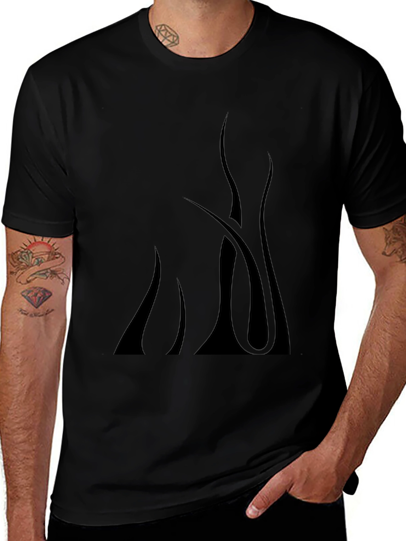 Mens Black Graphic Tee - Abstract Flame Design