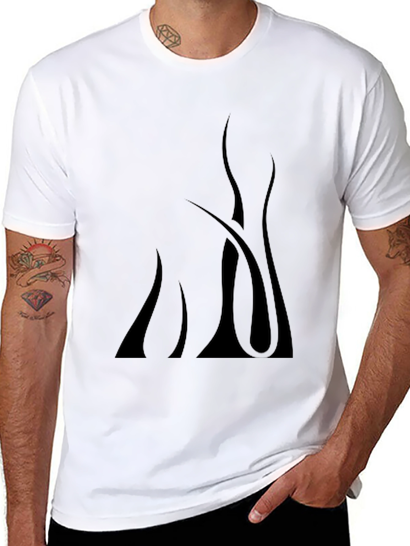 Mens Black Graphic Tee - Abstract Flame Design