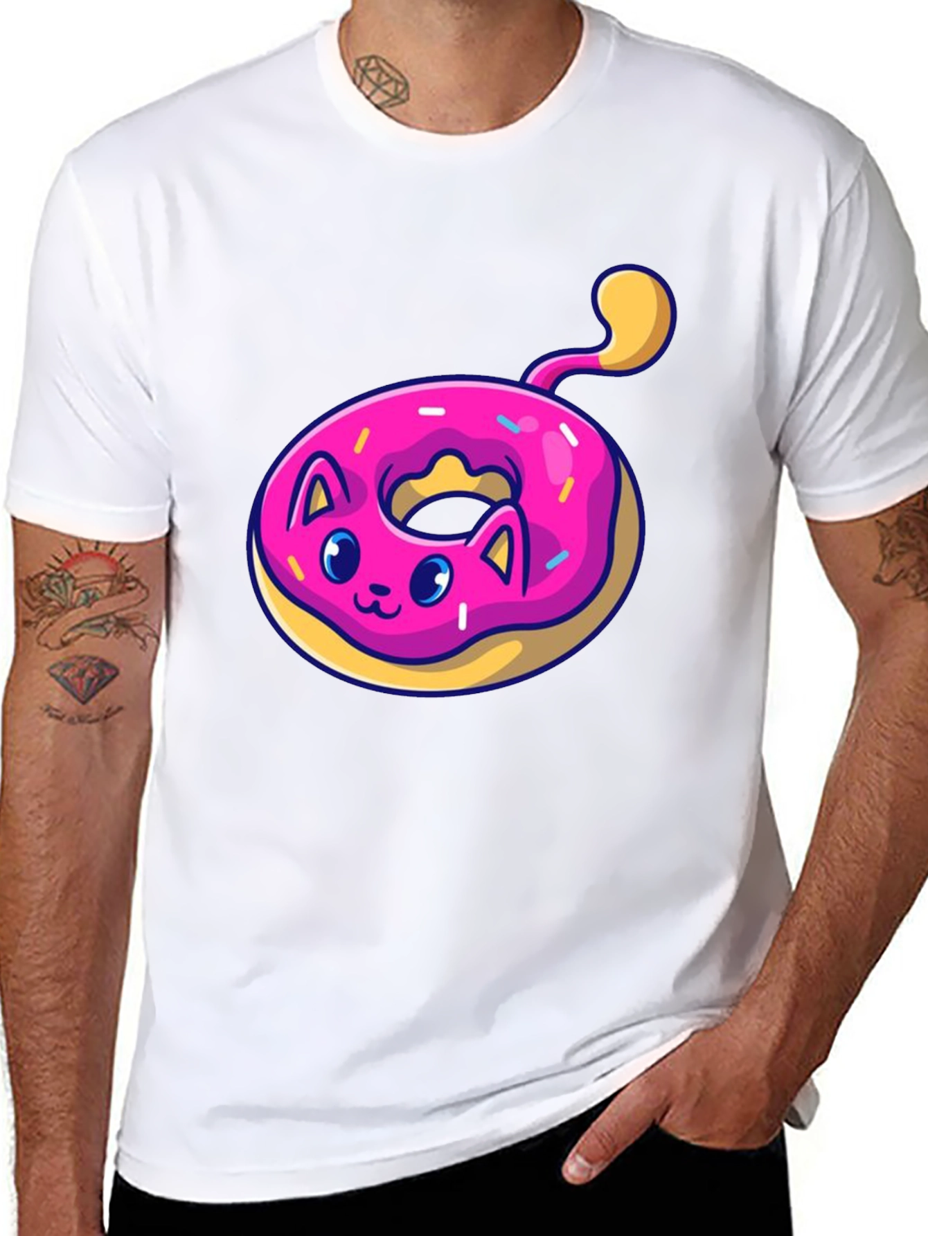 Cat Donut T-Shirt: Cute & Playful Black Tee